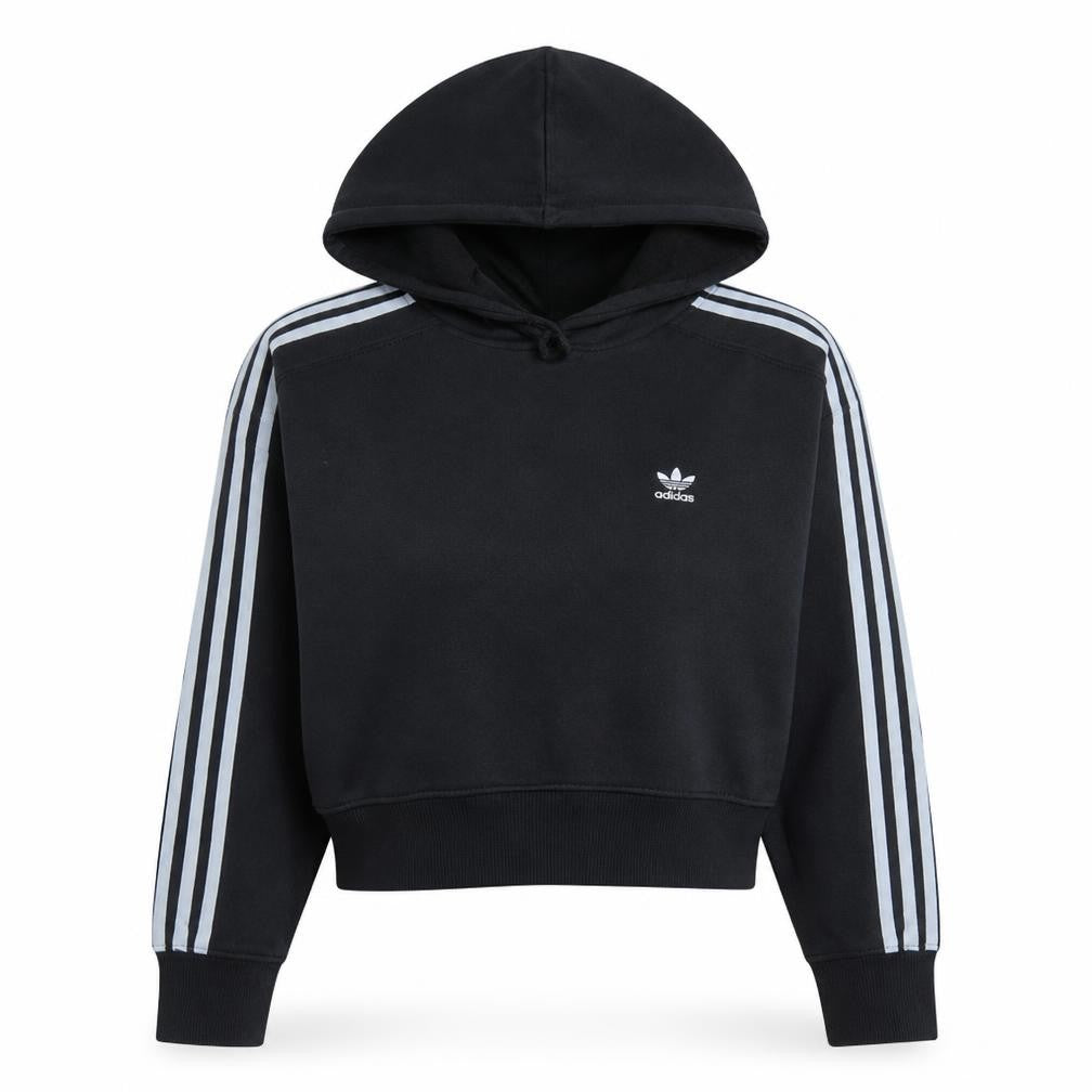 Front view of Adidas Women Black, size 8, Hoodie Pullover Hooded Sweatshirt