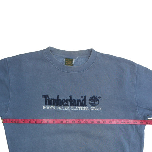 Timberland Men Blue Pullover Sweatshirt M Embroidered Logo Crew Neck