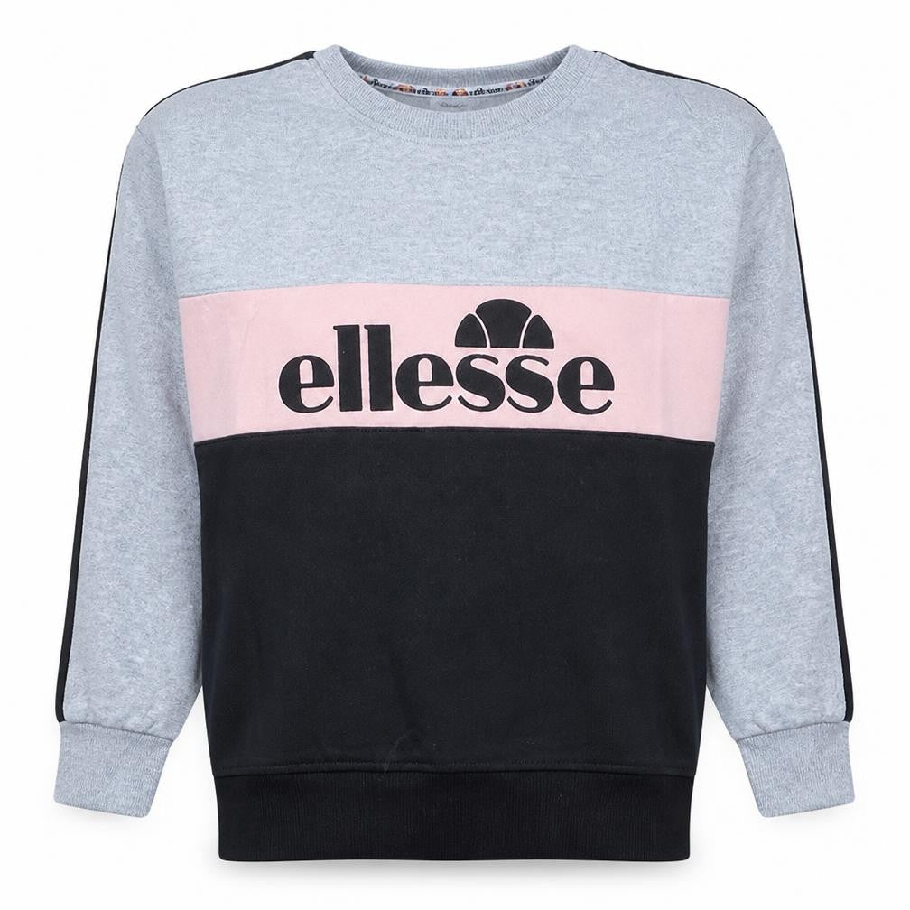 Ellesse Womens XS Grey Pink Black Crew Neck Pullover Sweatshirt