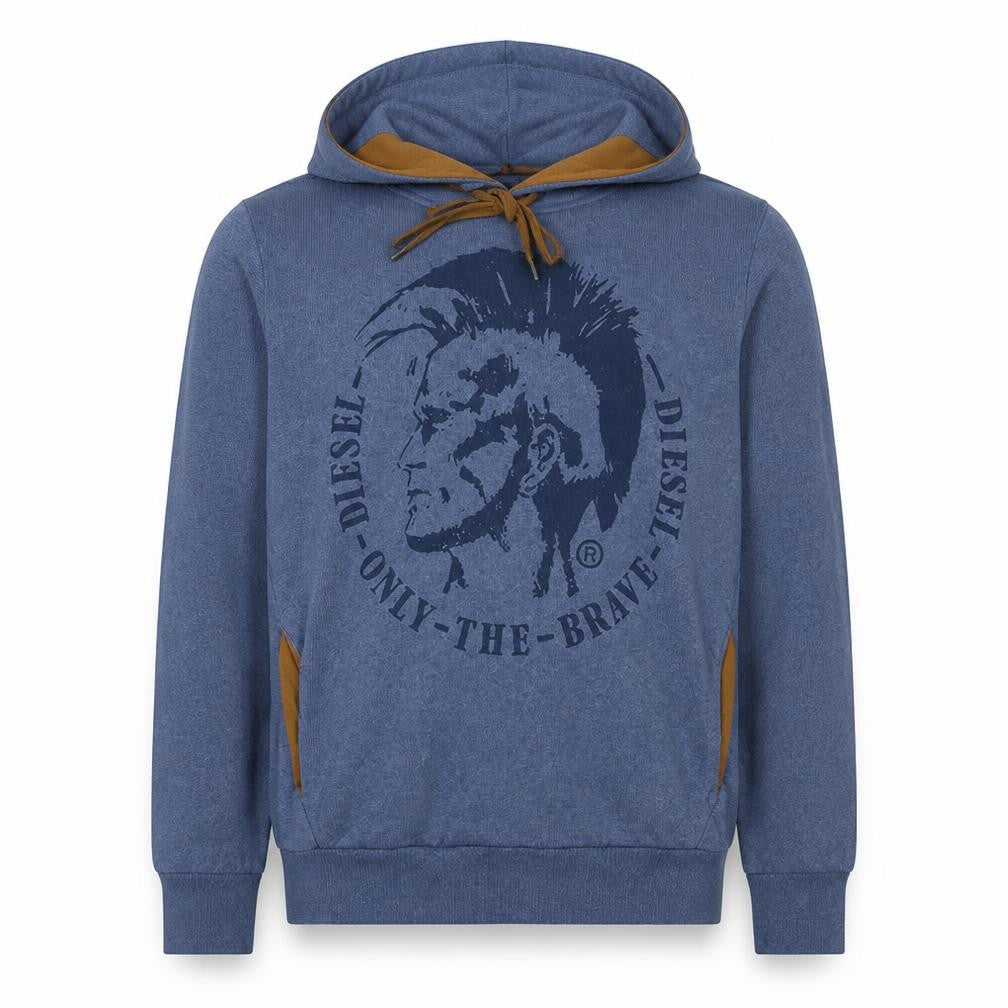 Diesel Mens Blue L Pullover Hoodie Graphic Print Cotton Blend