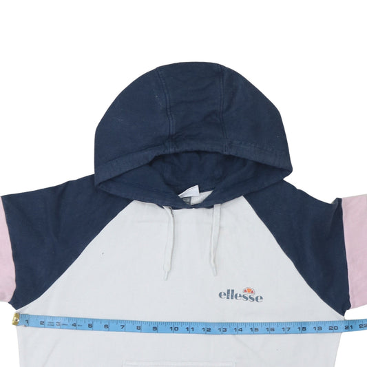 Ellesse Women White Colourblock Hoodie UK 10 Cotton Blend Pullover