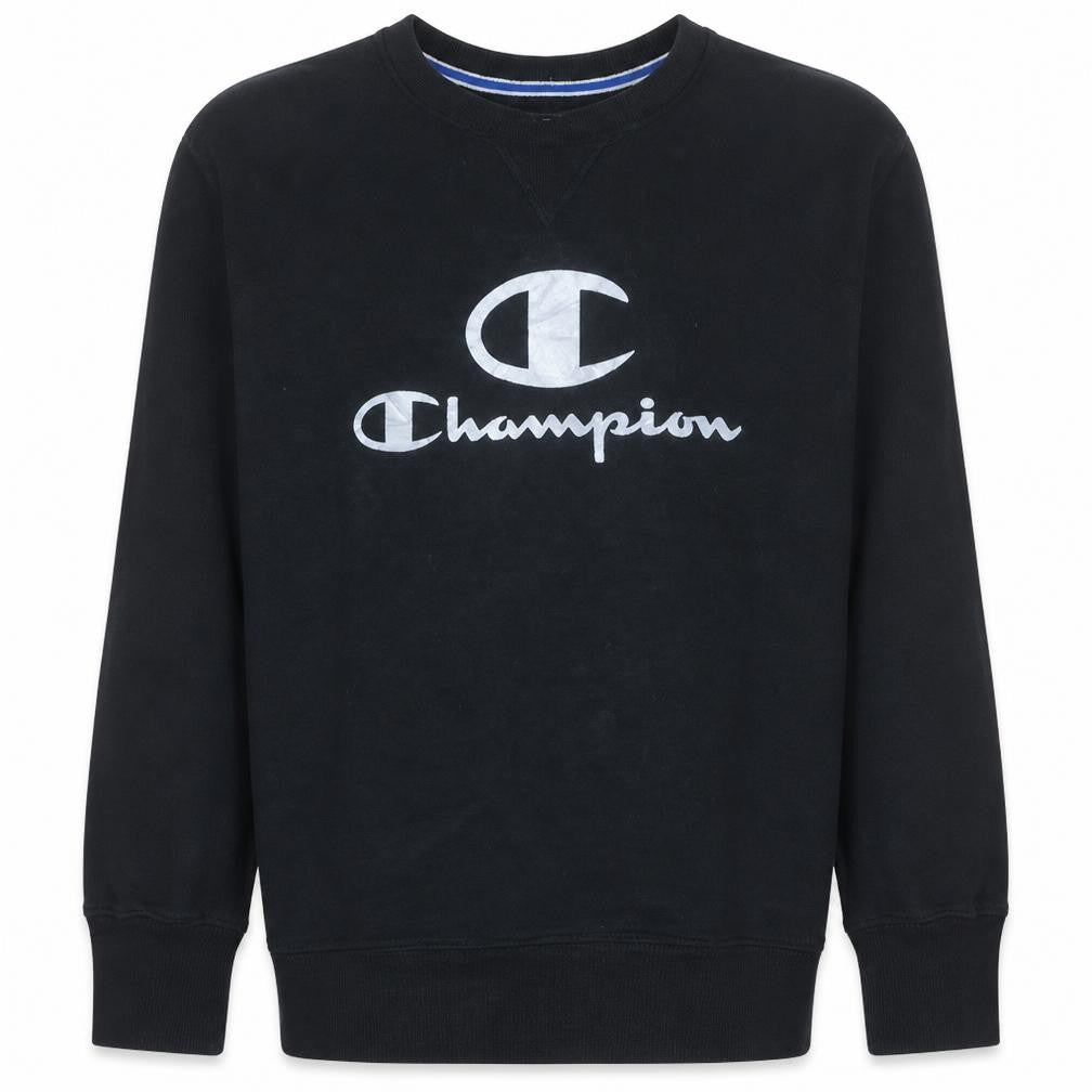 Champion Men's Black Logo Pullover Sweatshirt L Regular Fit