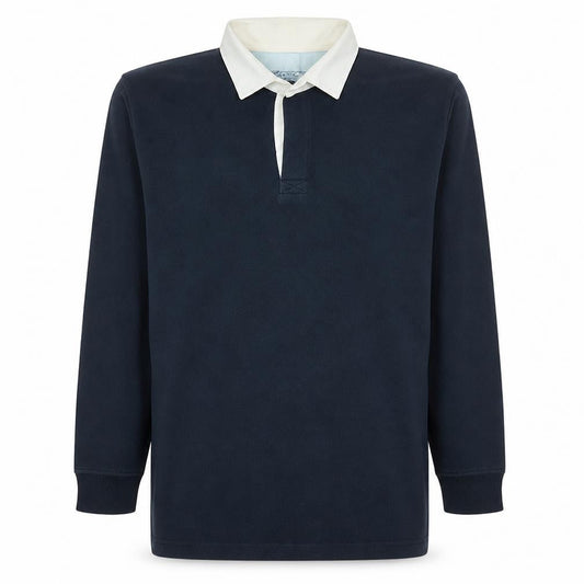 Resye Man Navy Long Sleeve Cotton Polo Shirt L Mens Classic Fit