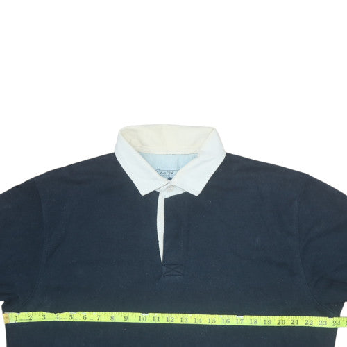 Resye Man Navy Long Sleeve Cotton Polo Shirt L Mens Classic Fit