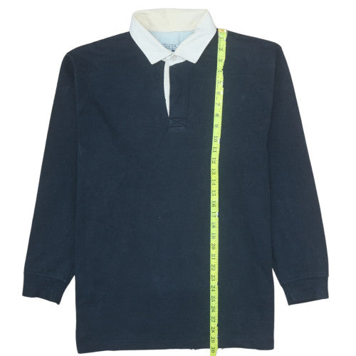 Resye Man Navy Long Sleeve Cotton Polo Shirt L Mens Classic Fit