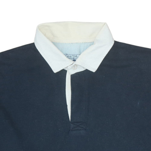 Resye Man Navy Long Sleeve Cotton Polo Shirt L Mens Classic Fit