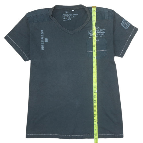 Maver Denim Men's Grey V-Neck Graphic Print Cotton T-Shirt L