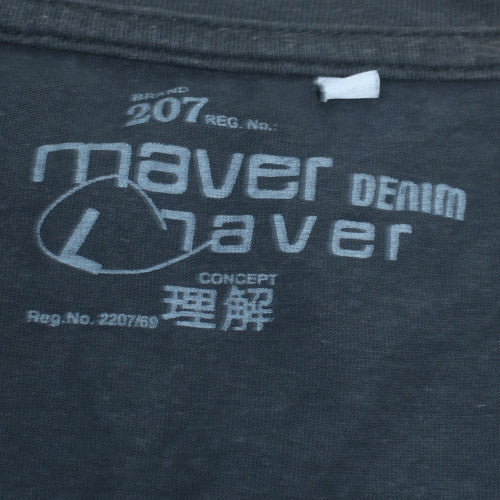 Maver Denim Men's Grey V-Neck Graphic Print Cotton T-Shirt L