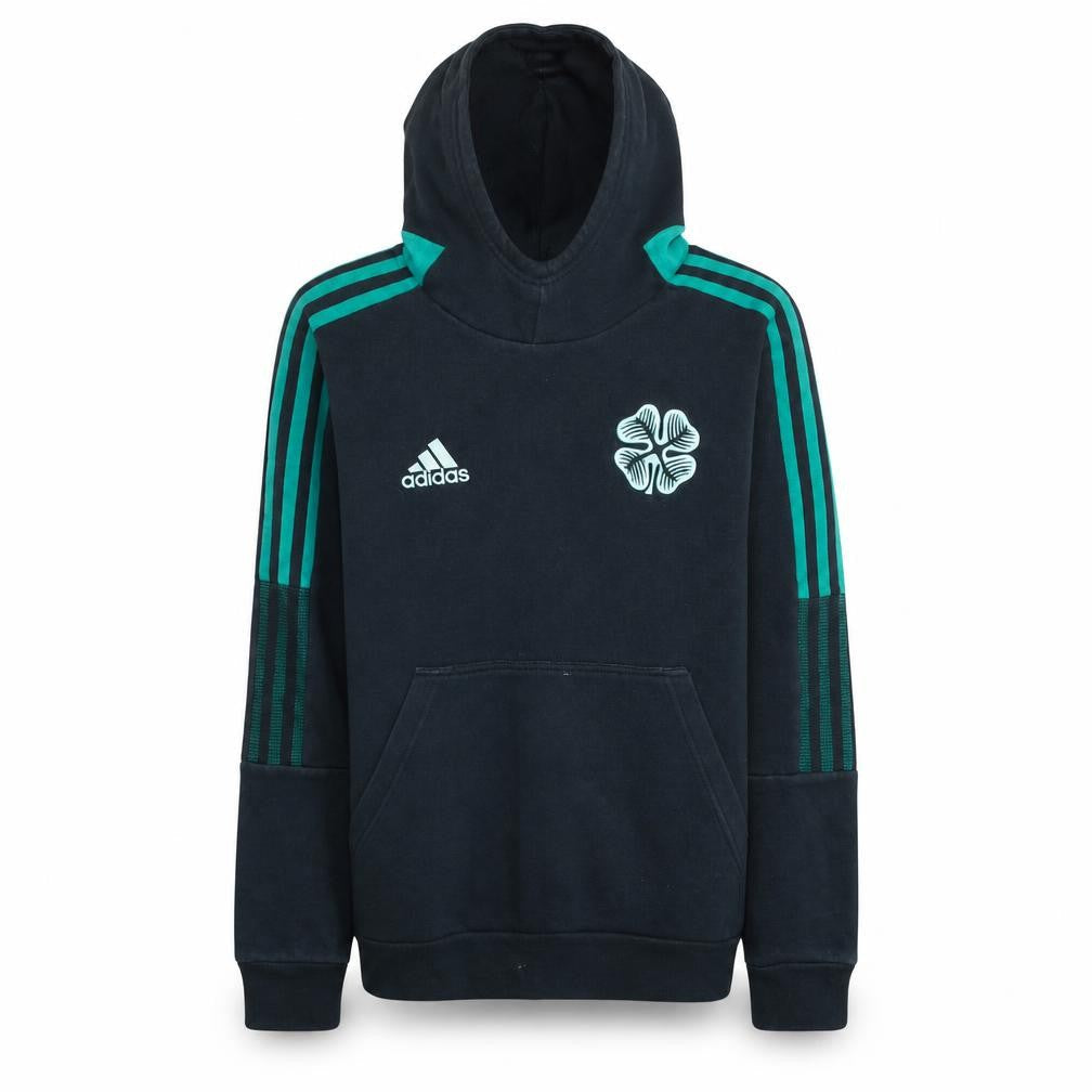 Front view of Adidas boys’ black pullover hoodie 13-14 years football sportswear