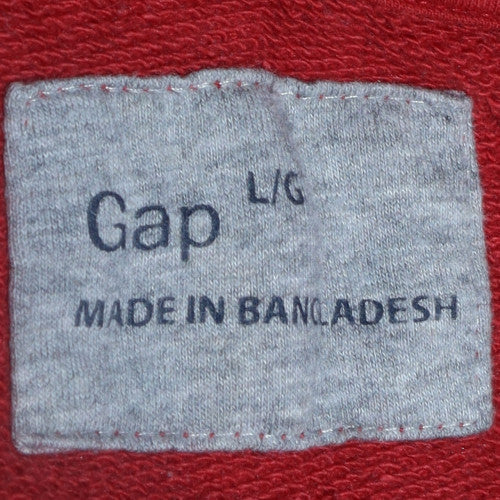 GAP Mens Red Full Zip Hoodie L Logo Fleece Cotton Sweatshirt