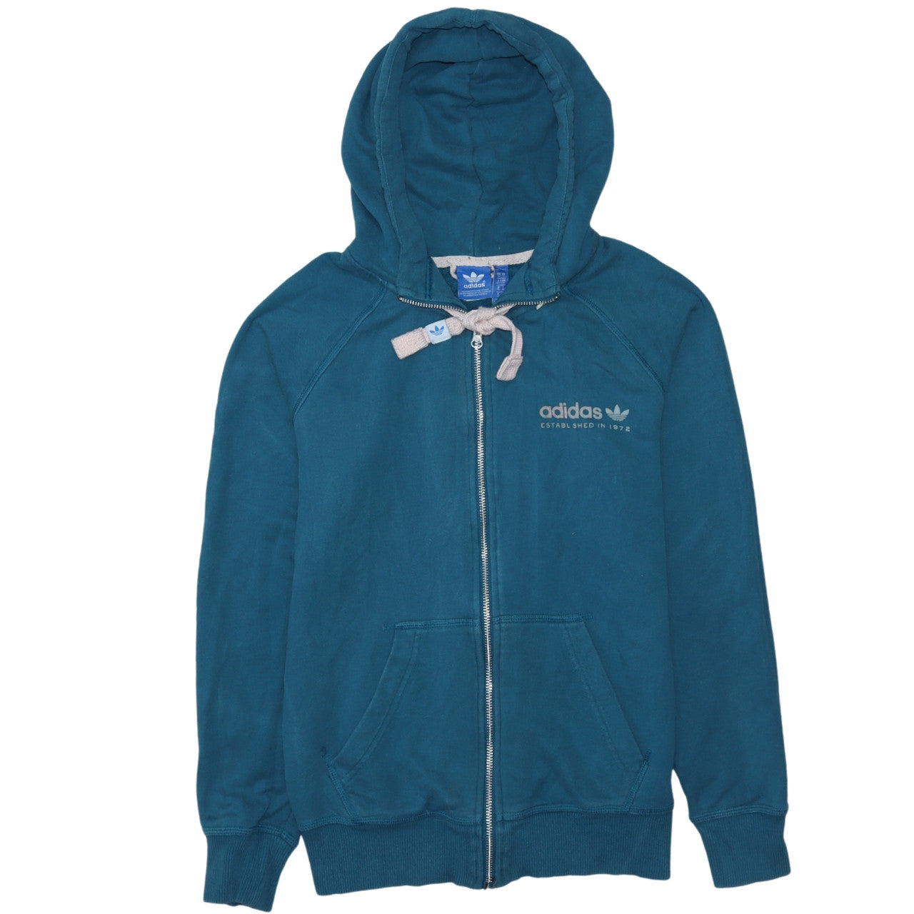 Adidas Womens Teal Full Zip Hoodie Size 10 Cotton Blend Casual