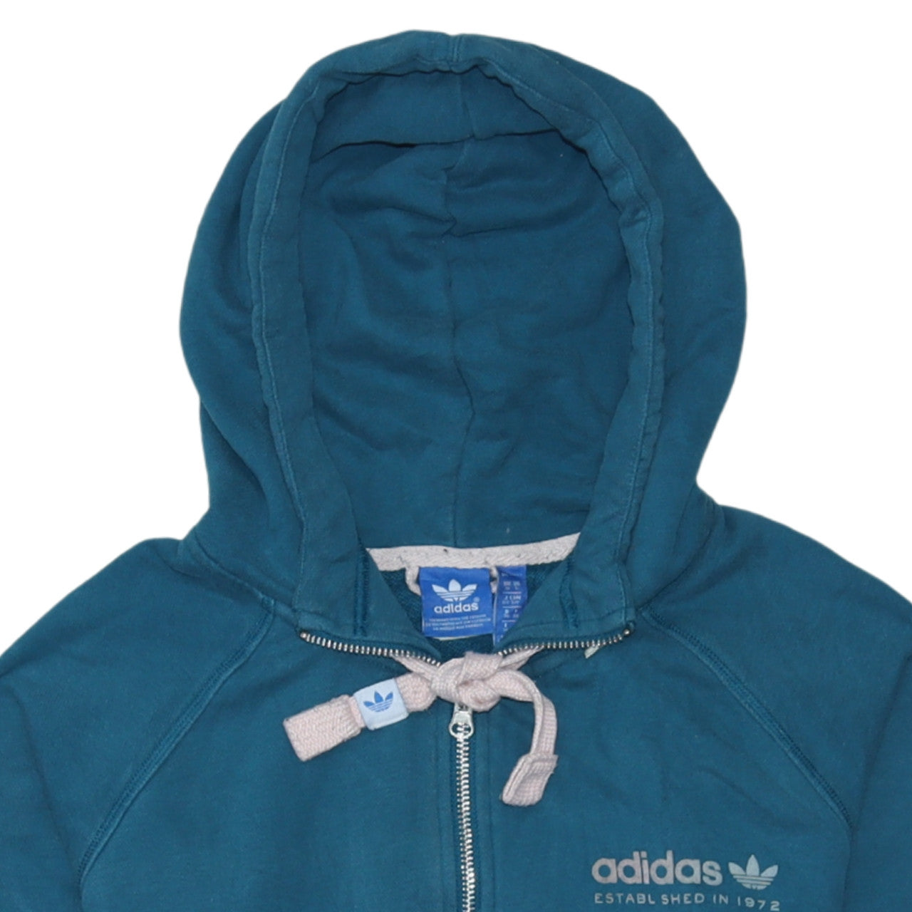 Adidas Womens Teal Full Zip Hoodie Size 10 Cotton Blend Casual