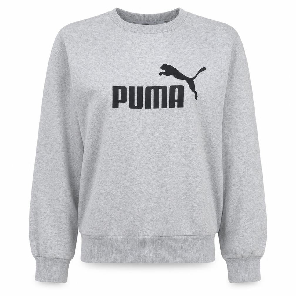 Puma Women Grey Crew Neck Pullover Sweatshirt Size S Logo Print
