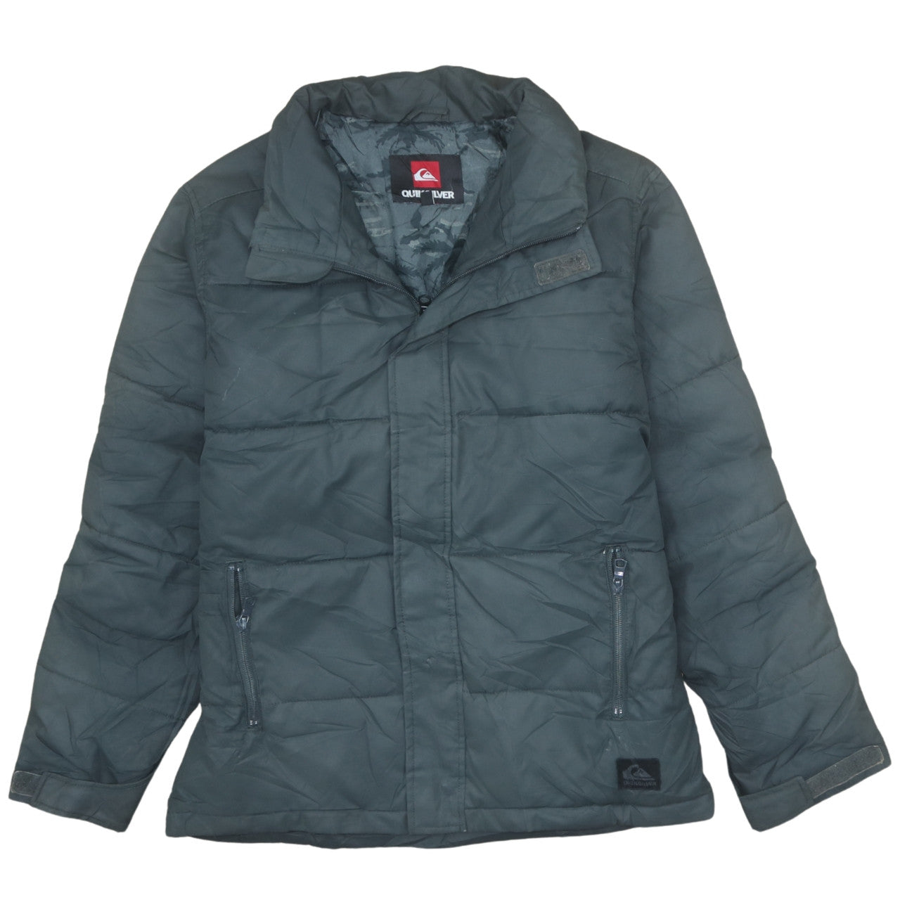 Quiksilver Women’s Grey Puffer Jacket Size 14 Hooded Mid-Length