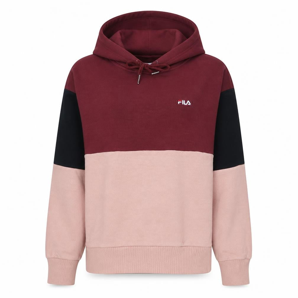Fila Womens Colourblock Hoodie Burgundy Pink XS Pullover Cotton Blend