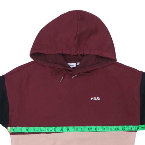 Fila Womens Colourblock Hoodie Burgundy Pink XS Pullover Cotton Blend