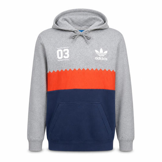 Adidas Mens Grey Red Blue Pullover Hoodie Size L Sports Fleece