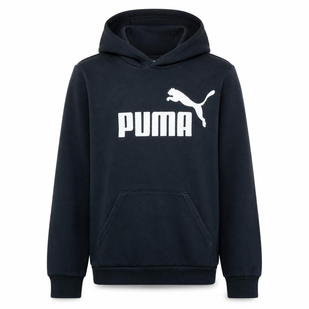 Front view of Puma boys’ black pullover hoodie 15-16 years fleece logo sweatshirt