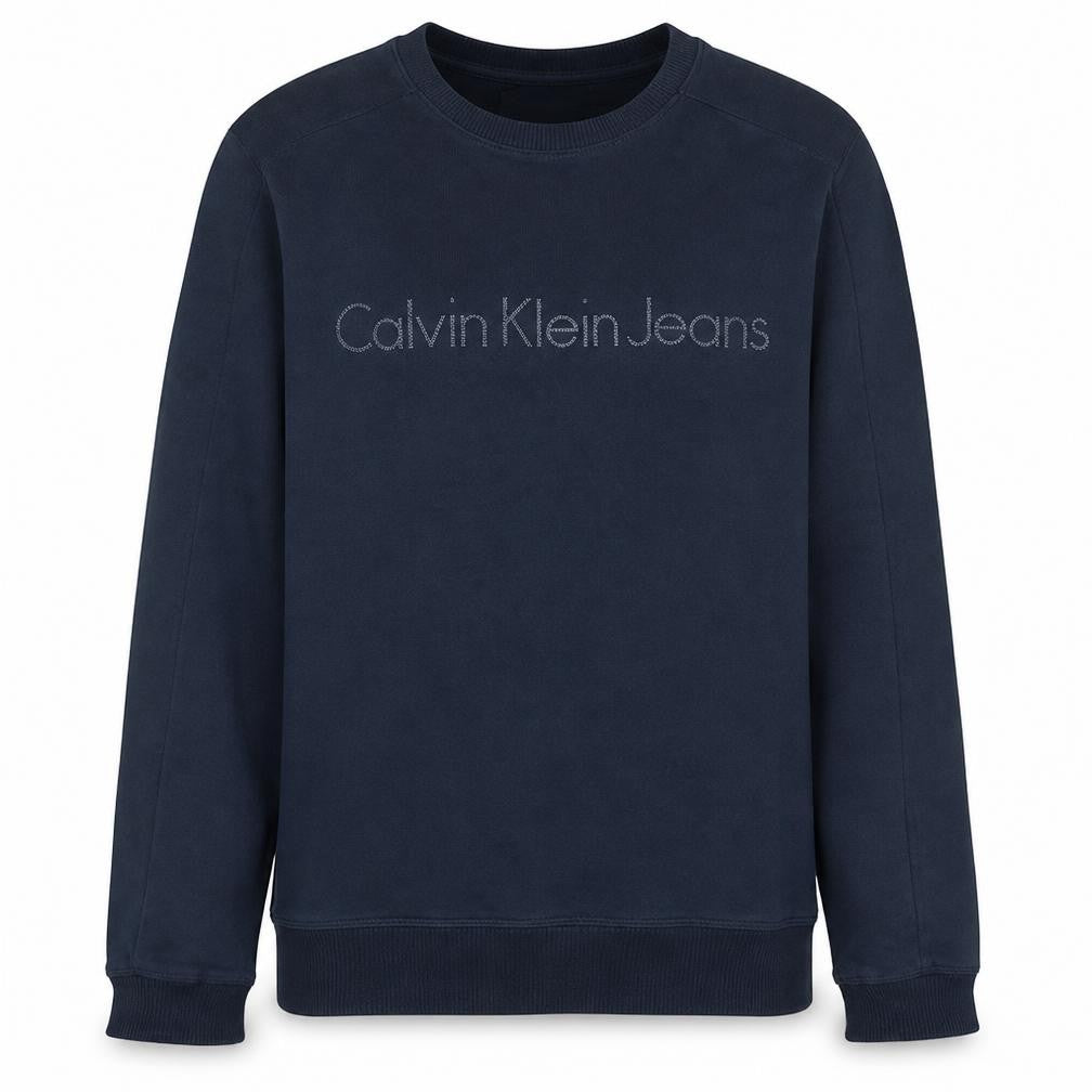 Calvin Klein Jeans Men's Blue Logo Crew Neck Cotton Sweatshirt M