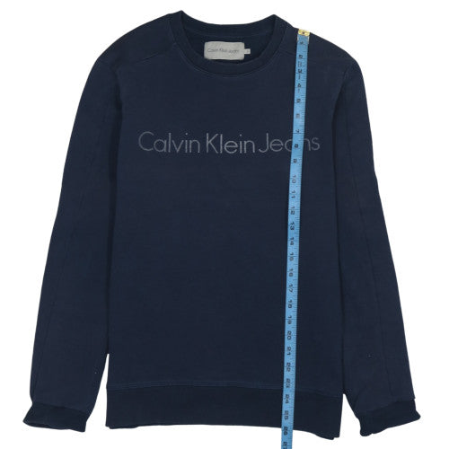 Calvin Klein Jeans Men's Blue Logo Crew Neck Cotton Sweatshirt M