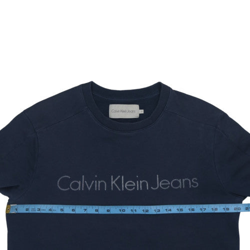 Calvin Klein Jeans Men's Blue Logo Crew Neck Cotton Sweatshirt M