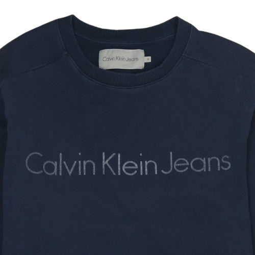 Calvin Klein Jeans Men's Blue Logo Crew Neck Cotton Sweatshirt M