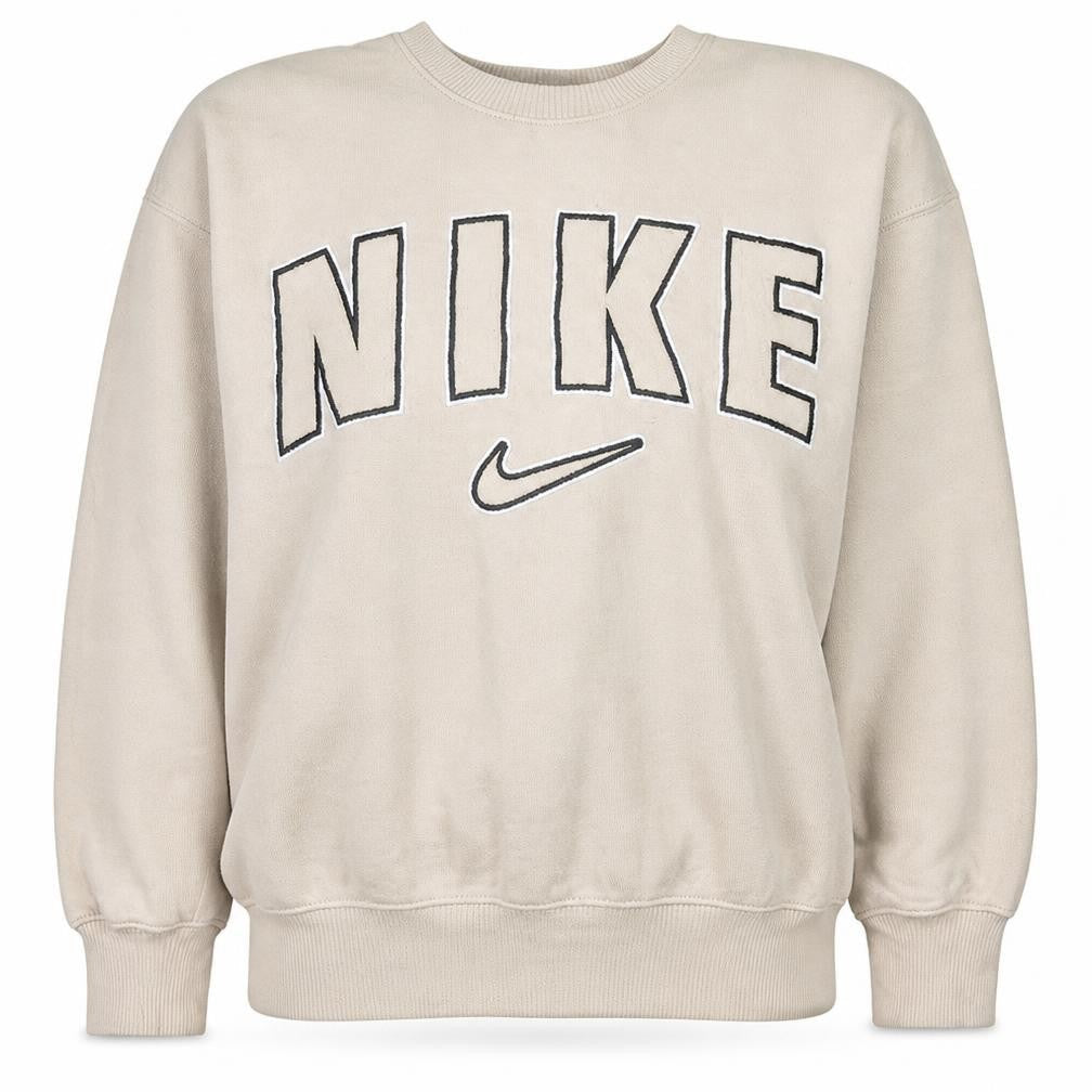 Nike Women Beige Cotton Logo Pullover Sweatshirt Size L