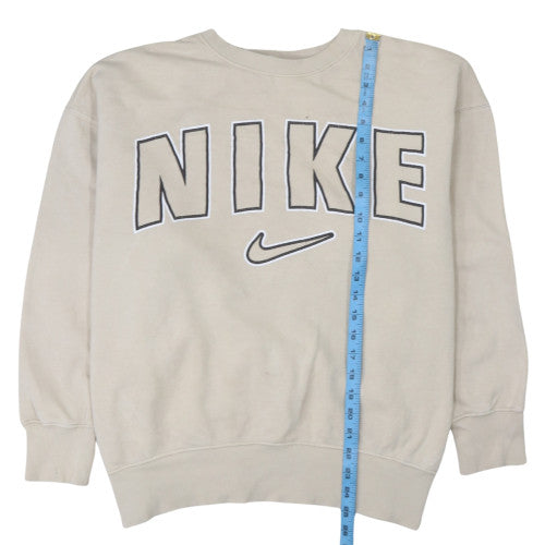 Nike Women Beige Cotton Logo Pullover Sweatshirt Size L
