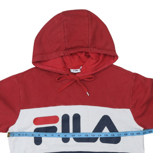 FILA Men's Red Navy White Pullover Hoodie Small Logo Graphic Cotton Blend