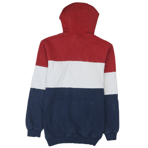 FILA Men's Red Navy White Pullover Hoodie Small Logo Graphic Cotton Blend