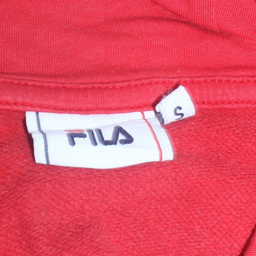 FILA Men's Red Navy White Pullover Hoodie Small Logo Graphic Cotton Blend