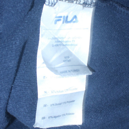 FILA Men's Red Navy White Pullover Hoodie Small Logo Graphic Cotton Blend