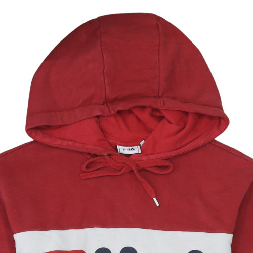 FILA Men's Red Navy White Pullover Hoodie Small Logo Graphic Cotton Blend
