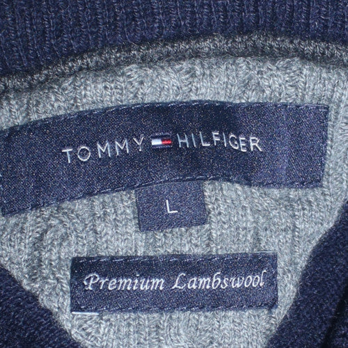 Tommy Hilfiger Men's Navy Lambswool 1/2 Zip Jumper L Classic Fit
