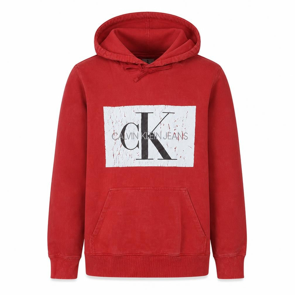 Calvin Klein Jeans Men's Red Pullover Hoodie M Logo Cotton