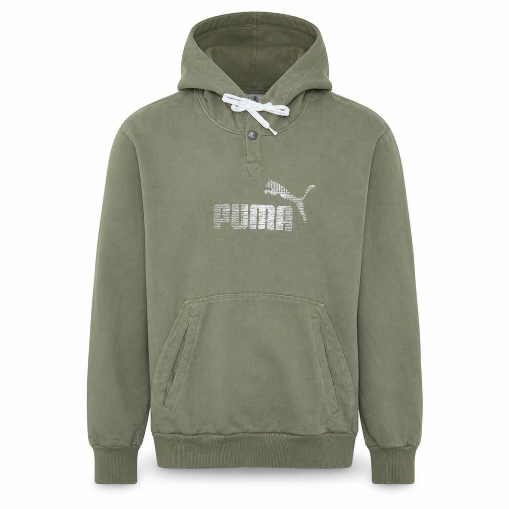 Puma Men’s Green XL Henley Hoodie with Logo Graphic Print