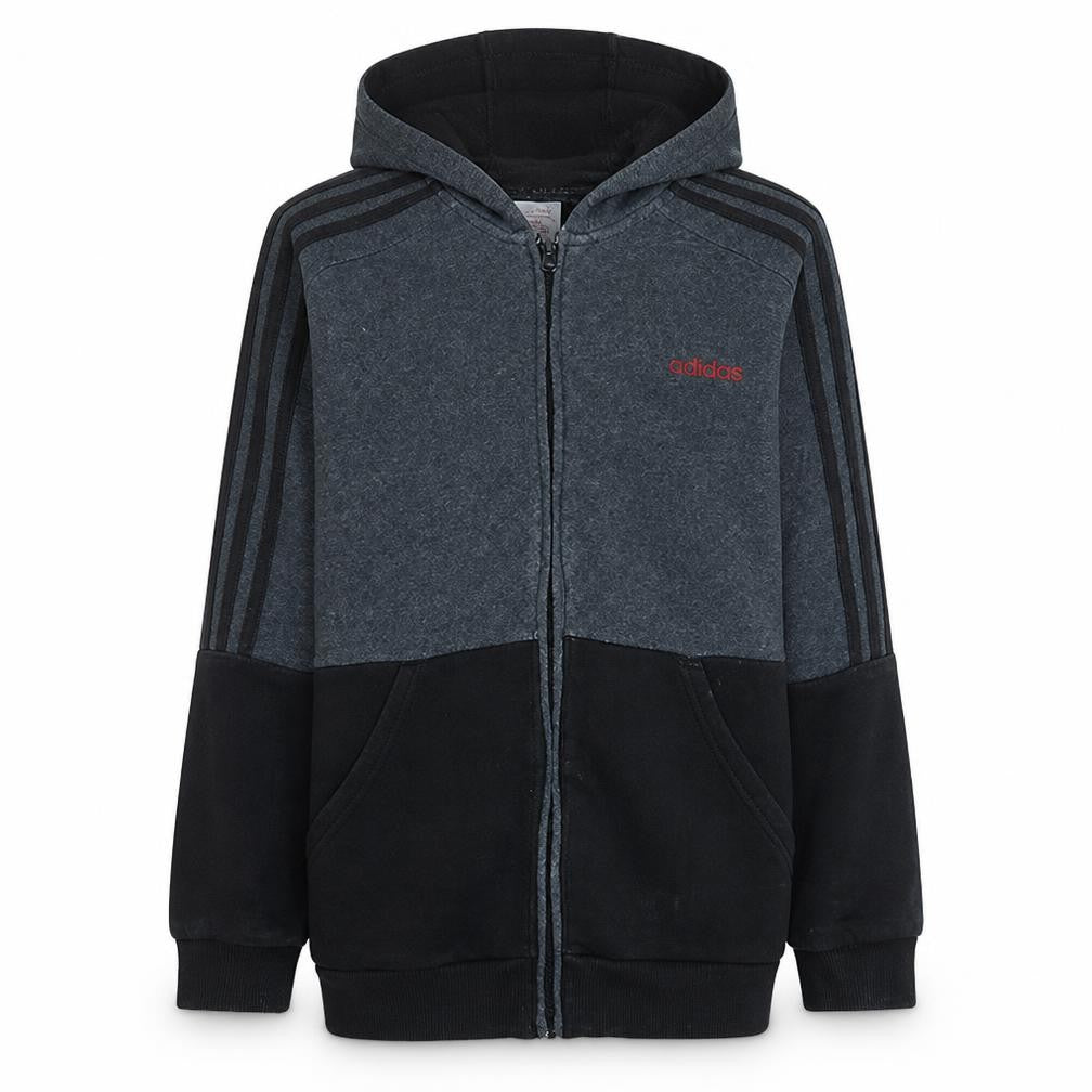Adidas Boys Grey Black Full Zip Hoodie Size 9-10 Years Hooded Sweatshirt