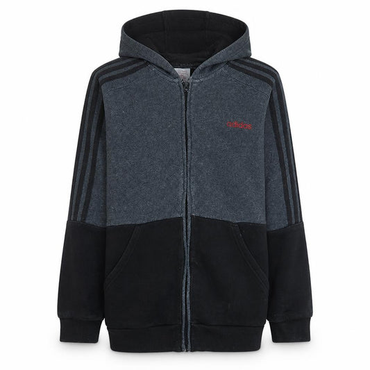 Adidas Boys Grey Black Full Zip Hoodie Size 9-10 Years Hooded Sweatshirt