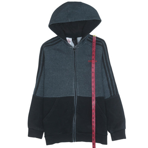 Adidas Boys Grey Black Full Zip Hoodie Size 9-10 Years Hooded Sweatshirt