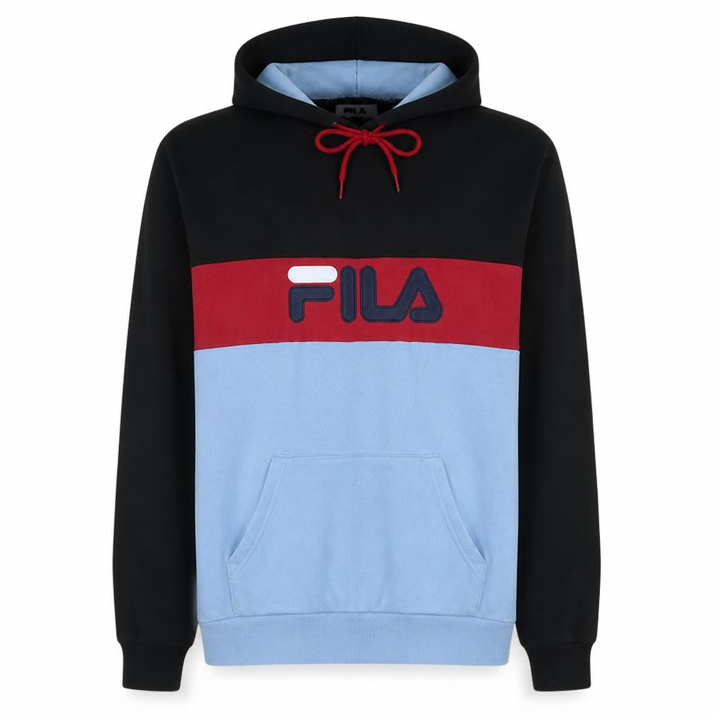 FILA Mens XL Black Blue Red Pullover Hoodie Sweatshirt