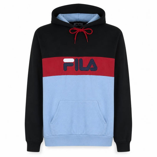 FILA Mens XL Black Blue Red Pullover Hoodie Sweatshirt