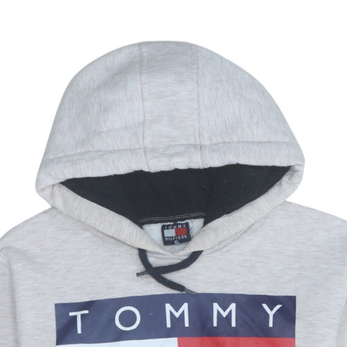 Tommy Hilfiger Men’s Grey Pullover Hoodie XL Logo Fleece Sweatshirt