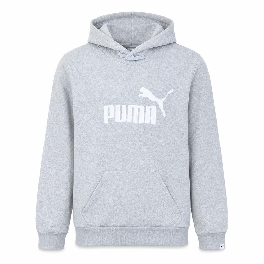 Front view of Puma Men’s Grey Pullover Hoodie L Logo Sports Fleece Sweatshirt