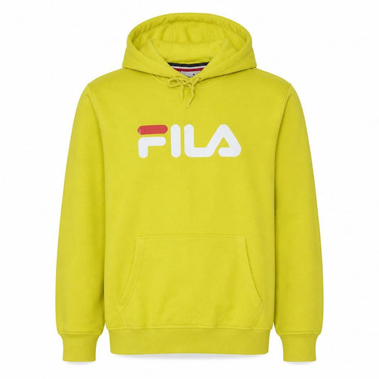 FILA Mens Yellow Pullover Hoodie L Logo Fleece Sportswear