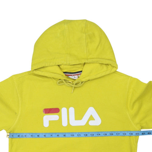 FILA Mens Yellow Pullover Hoodie L Logo Fleece Sportswear