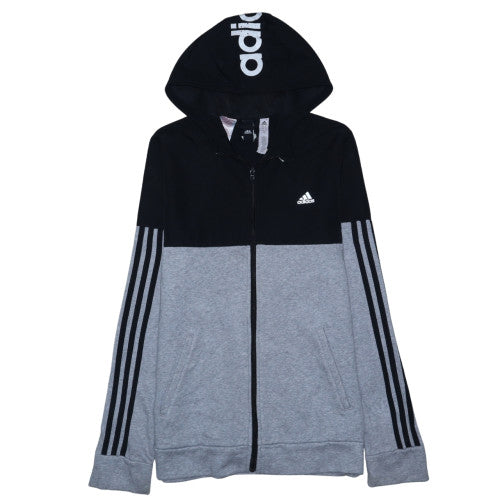 adidas Boys Black Grey Full Zip Hoodie Size 15-16 Years Cotton Blend