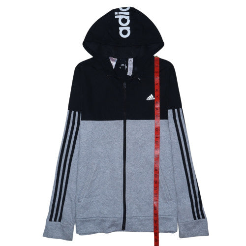 adidas Boys Black Grey Full Zip Hoodie Size 15-16 Years Cotton Blend