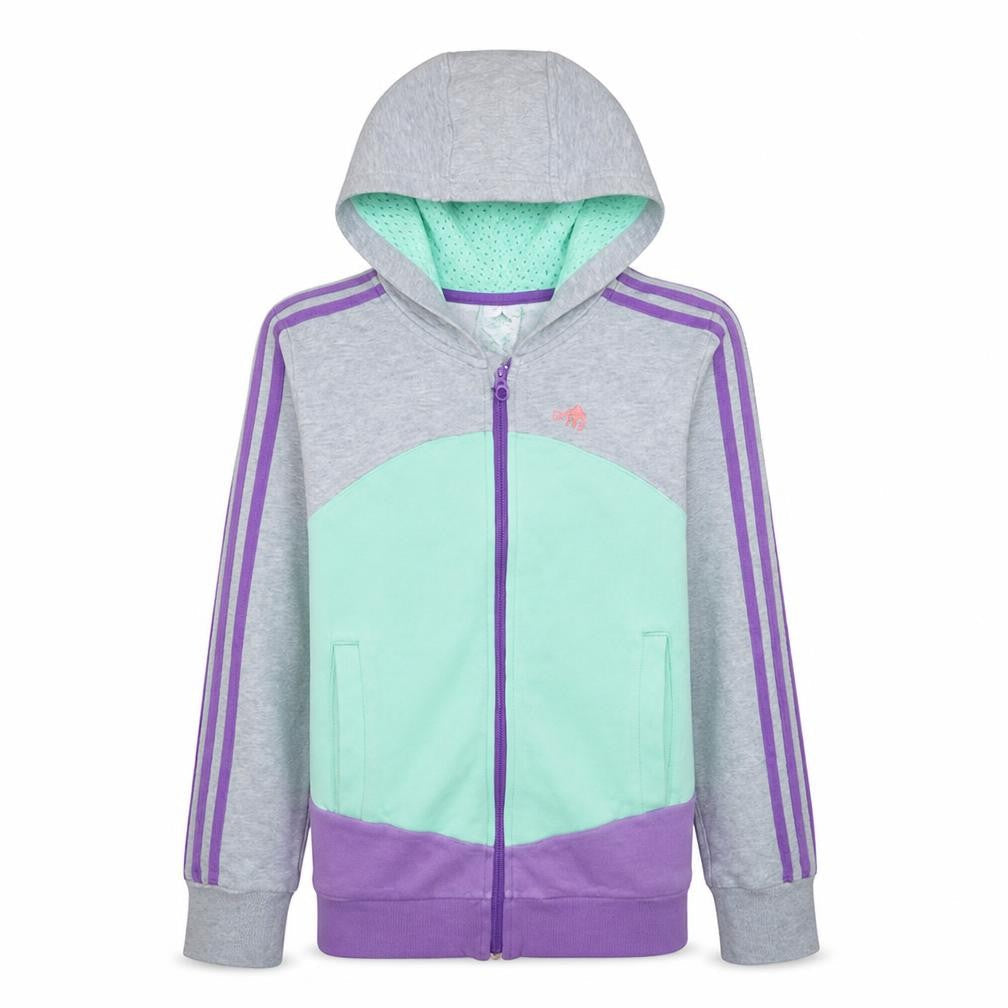 Adidas Girls Grey Colourblock Full Zip Hoodie Age 13-14 Years