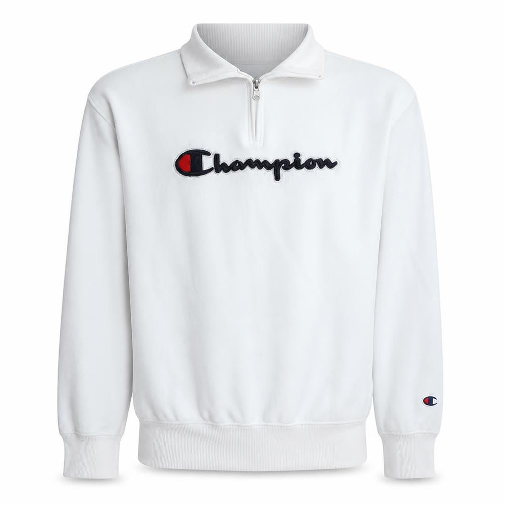 Champion Men's White 1/2 Zip Embroidered Logo Sweatshirt - Size S