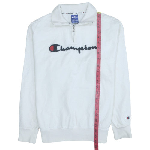 Champion Men's White 1/2 Zip Embroidered Logo Sweatshirt - Size S